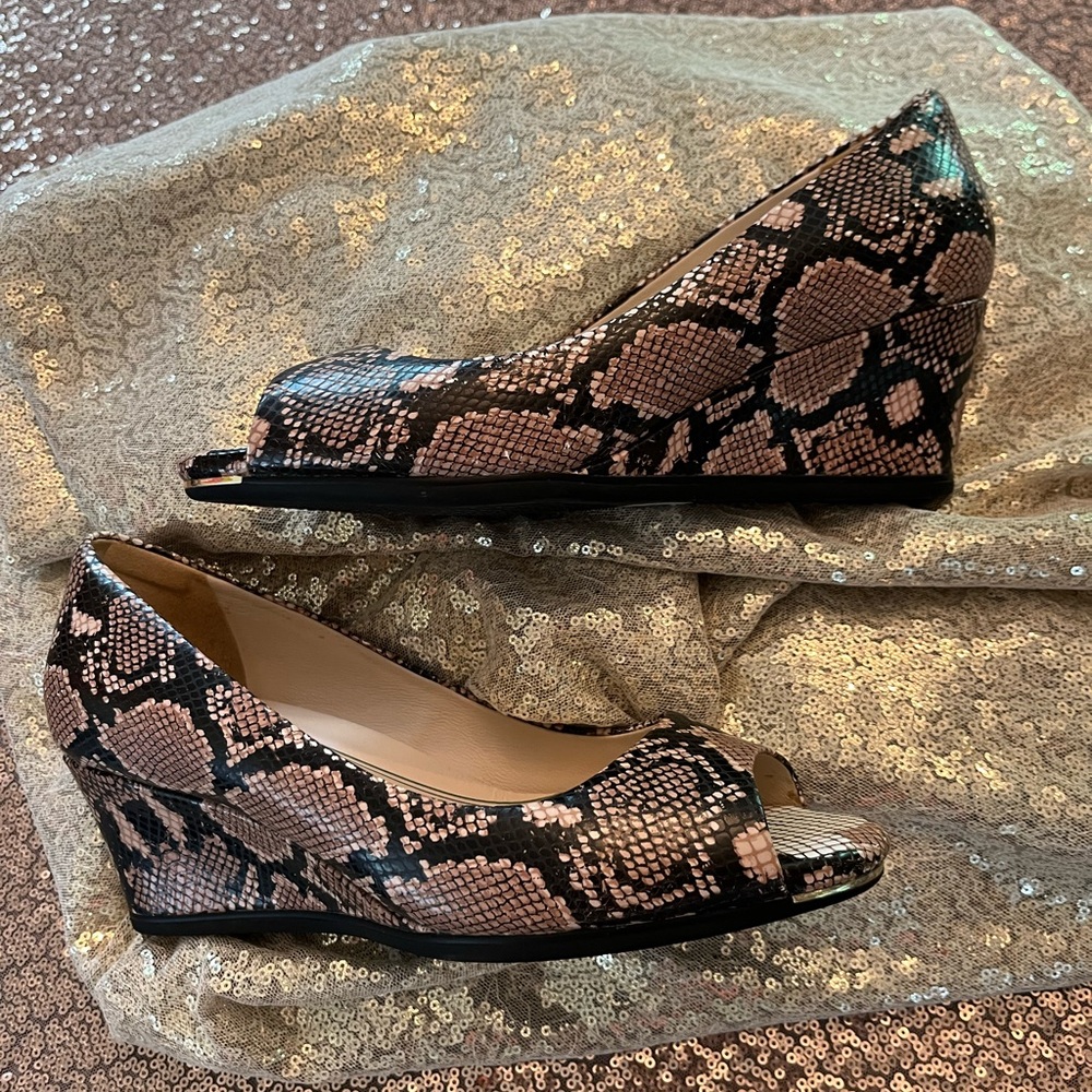 Cole Haan Grand Ambition Amphora Leather Snakeskin Wedge Sz 8.5